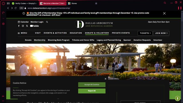 Dallas Arboretum checkout page showing Dallas Arboretum promo code box | Screenshot taken by SimplyCodes community member on Dec 13, 2024