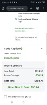 SAVE25 coupon verification screenshot