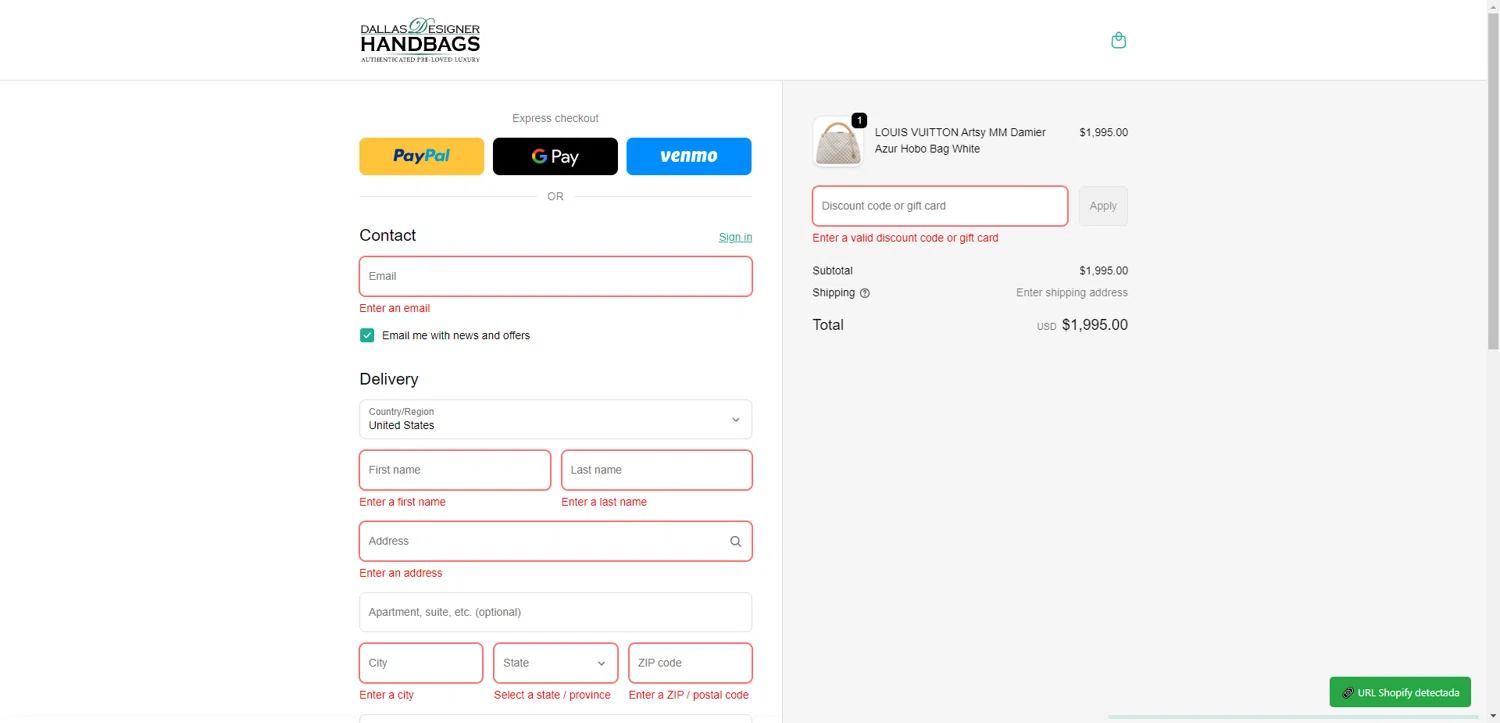 Dallas Designer Handbags promo code screenshot showing code bash120 applied at Dallas Designer Handbags checkout page. Uploaded by SimplyCodes community member NobleMaestro6498 on Feb 20, 2026