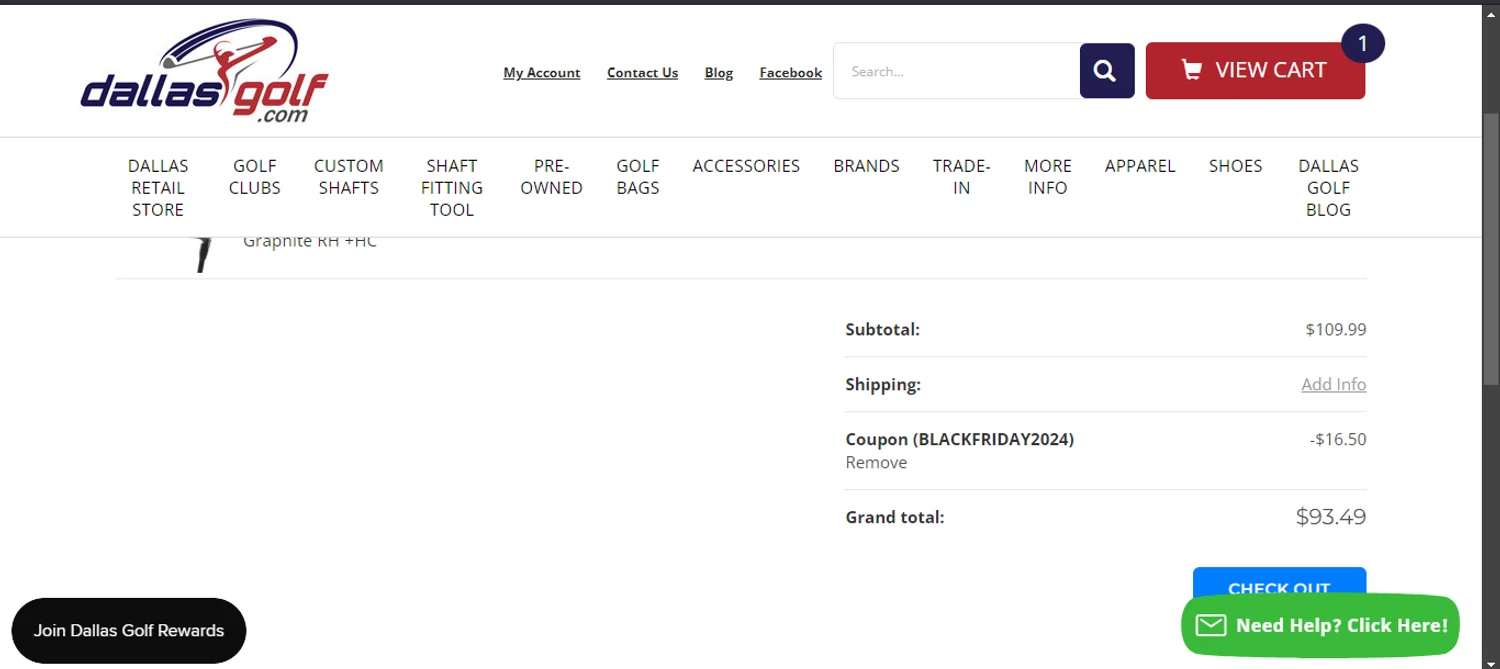 DallasGolf.com checkout page showing DallasGolf.com coupon code box | Screenshot taken by SimplyCodes community member on Nov 29, 2024