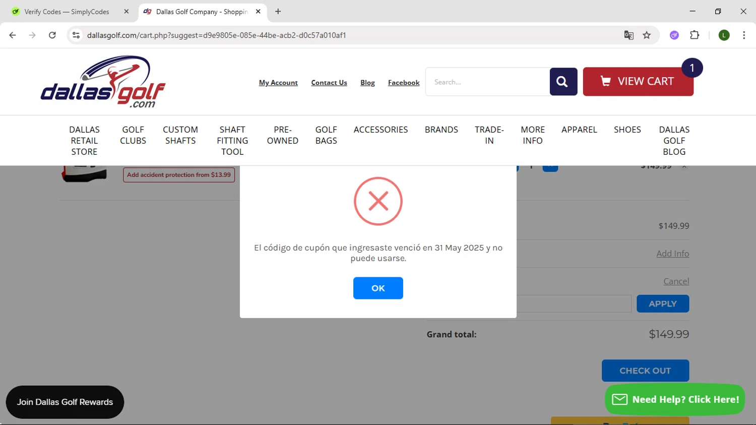 DallasGolf.com coupon code screenshot showing code THANKYOU2025 applied at DallasGolf.com checkout page. Uploaded by SimplyCodes community member DUCATI on Jun 22, 2025