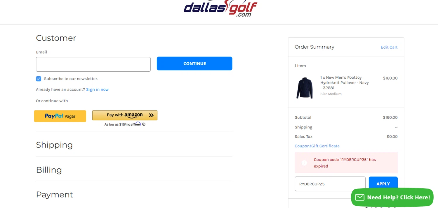 DallasGolf.com coupon code screenshot showing code RYDERCUP25 applied at DallasGolf.com checkout page. Uploaded by SimplyCodes community member MagnificentCurator5441 on Oct 24, 2025