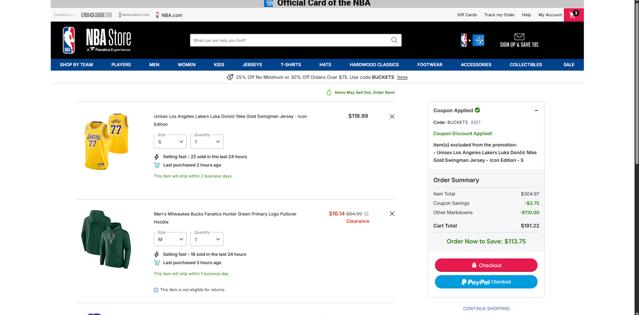 Dallas Mavericks checkout page showing Dallas Mavericks promo code box | Screenshot taken by SimplyCodes community member on Sep 30, 2025