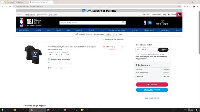 Dallas Mavericks checkout page showing Dallas Mavericks promo code box | Screenshot taken by SimplyCodes community member on Oct 3, 2025