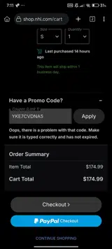 Dallas Stars Shop coupon verification screenshot