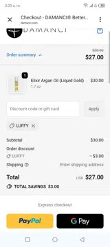 LUFFY coupon verification screenshot