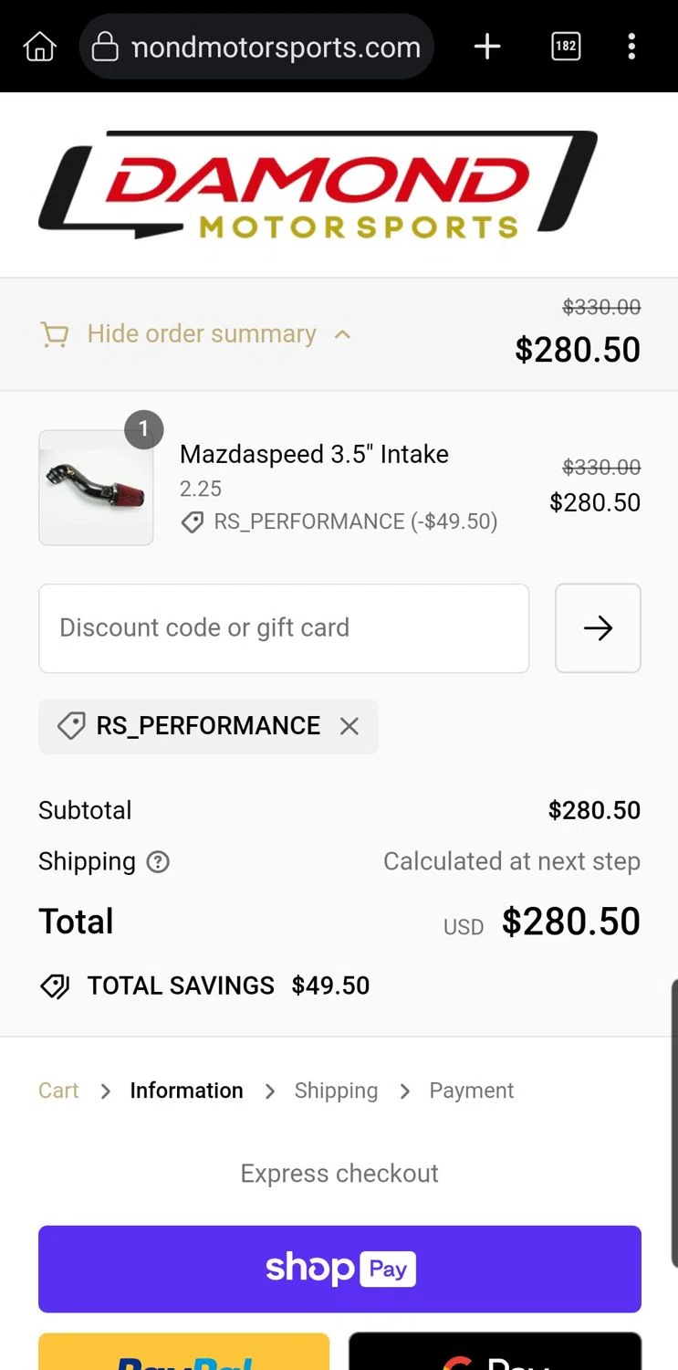how to use Damond Motorsports coupons
