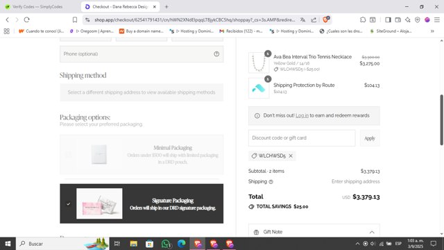 Dana Rebecca Designs checkout page showing Dana Rebecca Designs promo code box | Screenshot taken by SimplyCodes community member on Sep 3, 2025