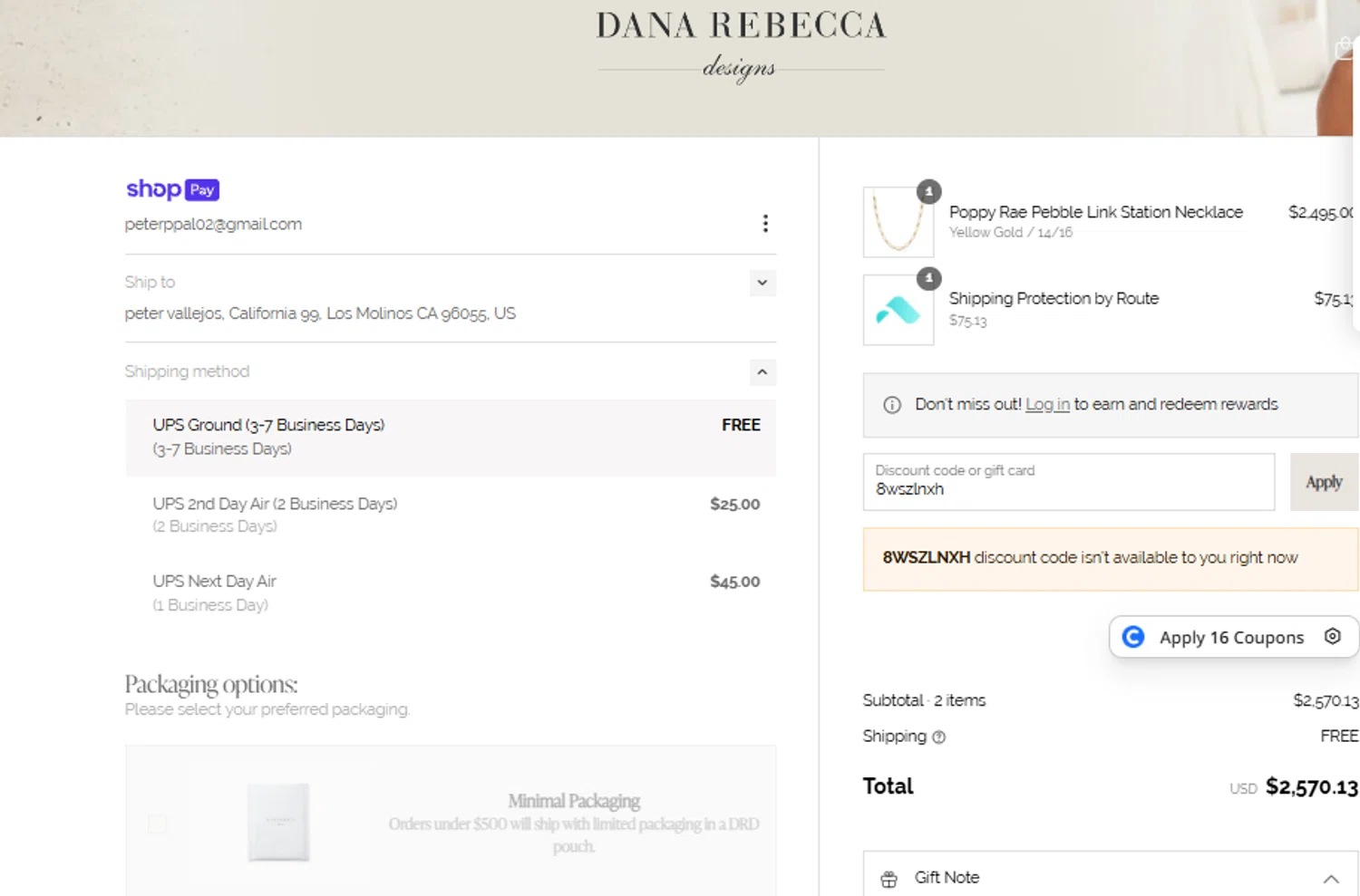 Dana Rebecca Designs promo code screenshot showing code 8wszlnxh applied at Dana Rebecca Designs checkout page. Uploaded by SimplyCodes community member ricardoramirez1 on May 27, 2025