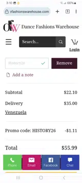 Dance Fashions Warehouse coupon verification screenshot