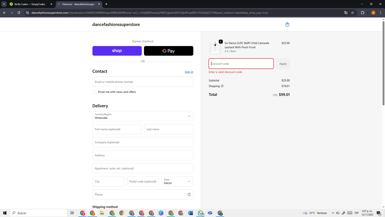 Dance Fashions Superstore coupon code screenshot showing code BTS10 applied at Dance Fashions Superstore checkout page. Uploaded by SimplyCodes community member VoucherSage2253 on Nov 13, 2025