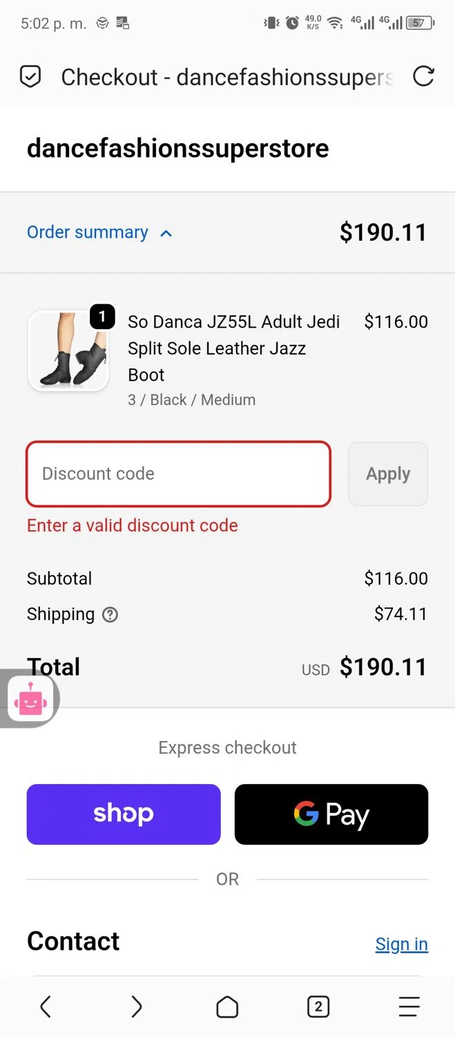 Dance Fashions Superstore coupon code screenshot showing code BTS10 applied at Dance Fashions Superstore checkout page. Uploaded by SimplyCodes community member carloschacin on Nov 13, 2025
