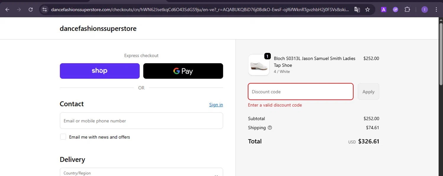 Dance Fashions Superstore coupon code screenshot showing code BLACK15 applied at Dance Fashions Superstore checkout page. Uploaded by SimplyCodes community member joineds on Dec 4, 2025
