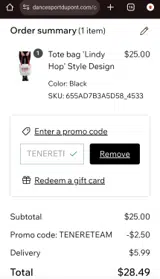 TENERETEAM coupon verification screenshot