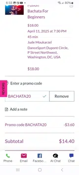 BACHATA20 coupon verification screenshot