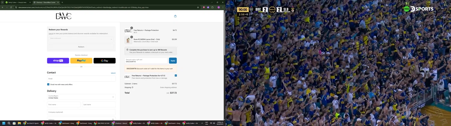 Dancewear Corner promo code screenshot showing code DISCOUNT10 applied at Dancewear Corner checkout page. Uploaded by SimplyCodes community member PennyWizard1195 on Jun 17, 2025