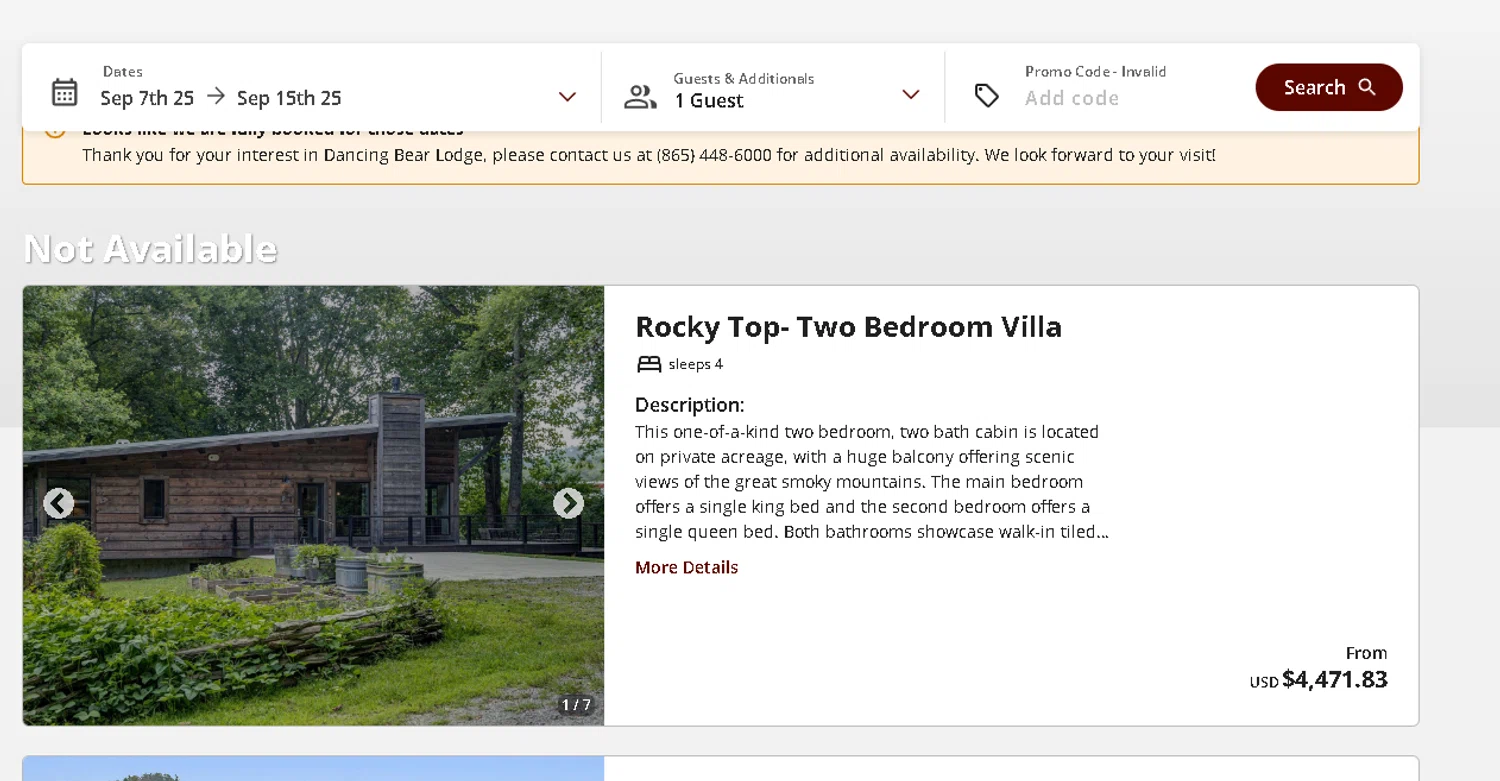 Dancing Bear Lodge promo code screenshot showing code BESTRATE10 applied at Dancing Bear Lodge checkout page. Uploaded by SimplyCodes community member Netheryno on Aug 24, 2025