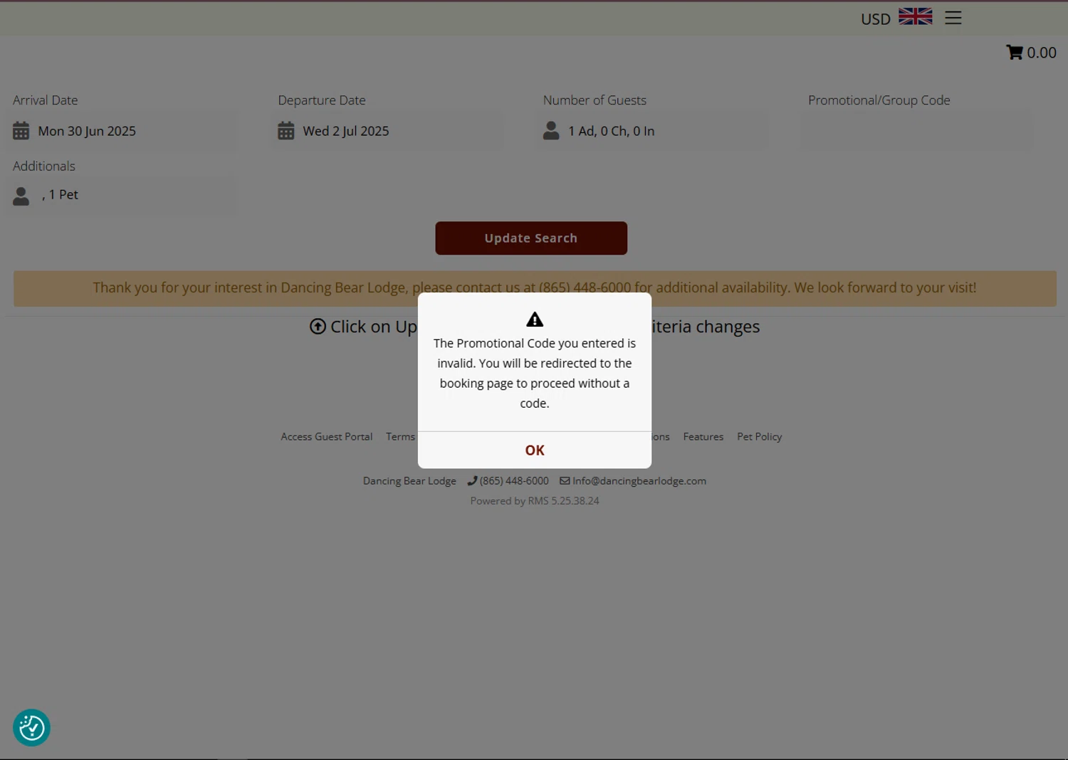 Dancing Bear Lodge promo code screenshot showing code WINE applied at Dancing Bear Lodge checkout page. Uploaded by SimplyCodes community member VoucherFinder3467 on Jun 28, 2025
