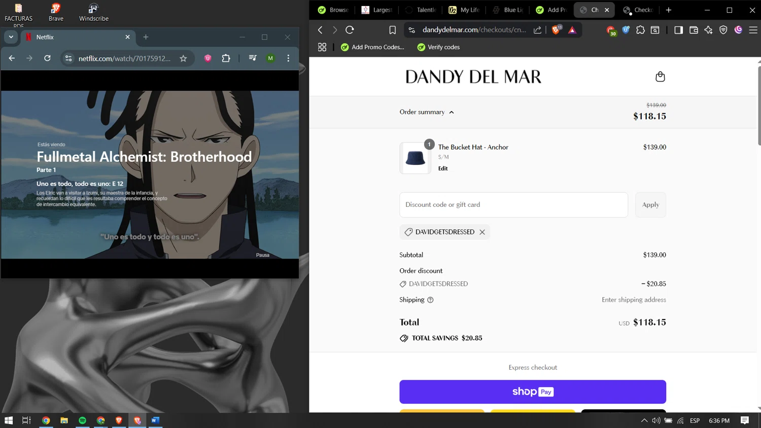 Dandy Del Mar discount code screenshot showing code DAVIDGETSDRESSED applied at Dandy Del Mar checkout page. Uploaded by SimplyCodes community member yokoono10 on Jul 25, 2025