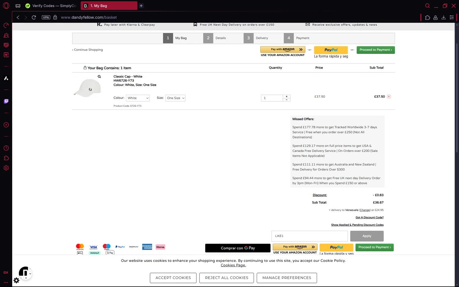 Dandy Fellow discount code screenshot showing code LIKE1 applied at Dandy Fellow checkout page. Uploaded by SimplyCodes community member frijolito on Aug 14, 2025