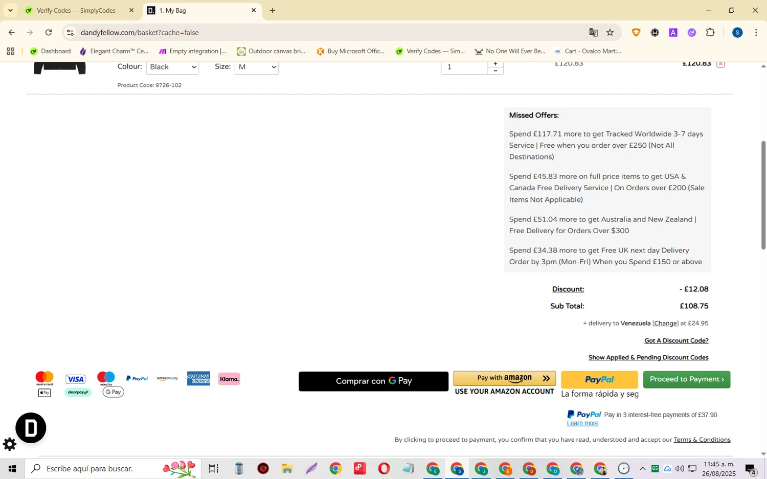 Dandy Fellow discount code screenshot showing code DANDY10 applied at Dandy Fellow checkout page. Uploaded by SimplyCodes community member CleverOwl2485 on Aug 26, 2025