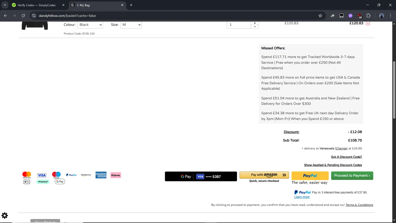 Dandy Fellow discount code screenshot showing code DANDY10 applied at Dandy Fellow checkout page. Uploaded by SimplyCodes community member Time_sin_filtro on Aug 10, 2025