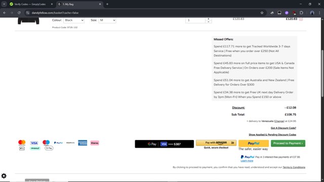 Dandy Fellow checkout page showing Dandy Fellow discount code box | Screenshot taken by SimplyCodes community member on Aug 10, 2025