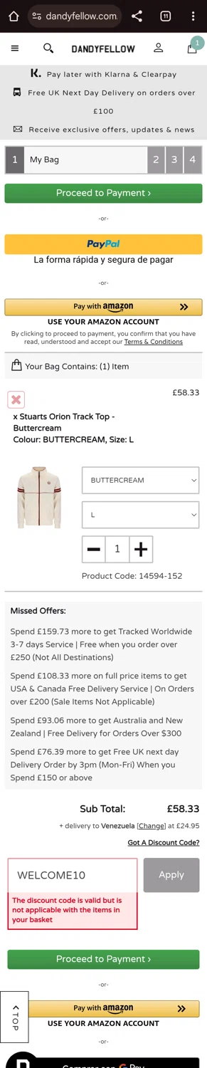 Dandy Fellow discount code screenshot showing code WELCOME10 applied at Dandy Fellow checkout page. Uploaded by SimplyCodes community member Olivatle on Jun 26, 2025