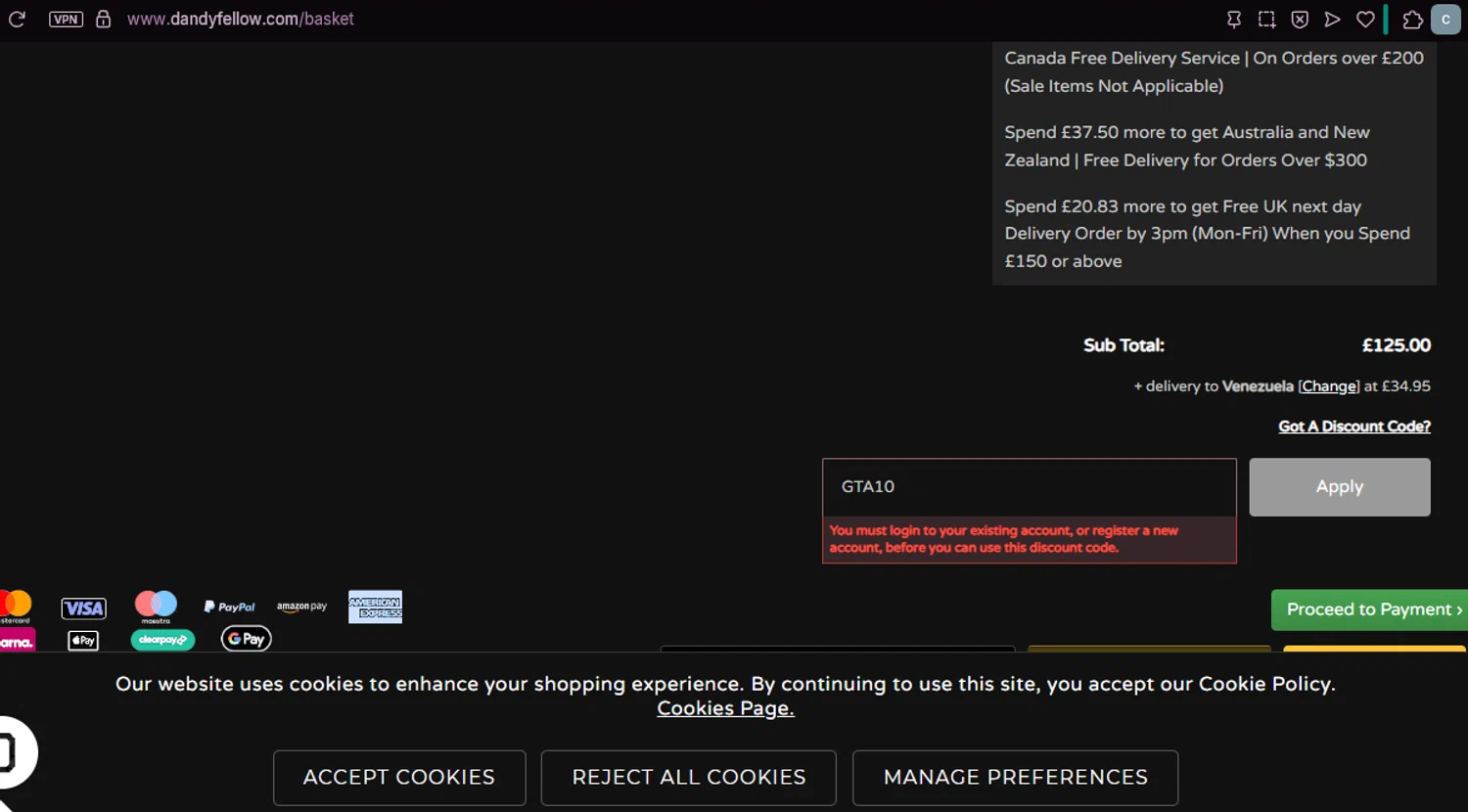 Dandy Fellow discount code screenshot showing code GTA10 applied at Dandy Fellow checkout page. Uploaded by SimplyCodes community member chepipi on Jun 14, 2025