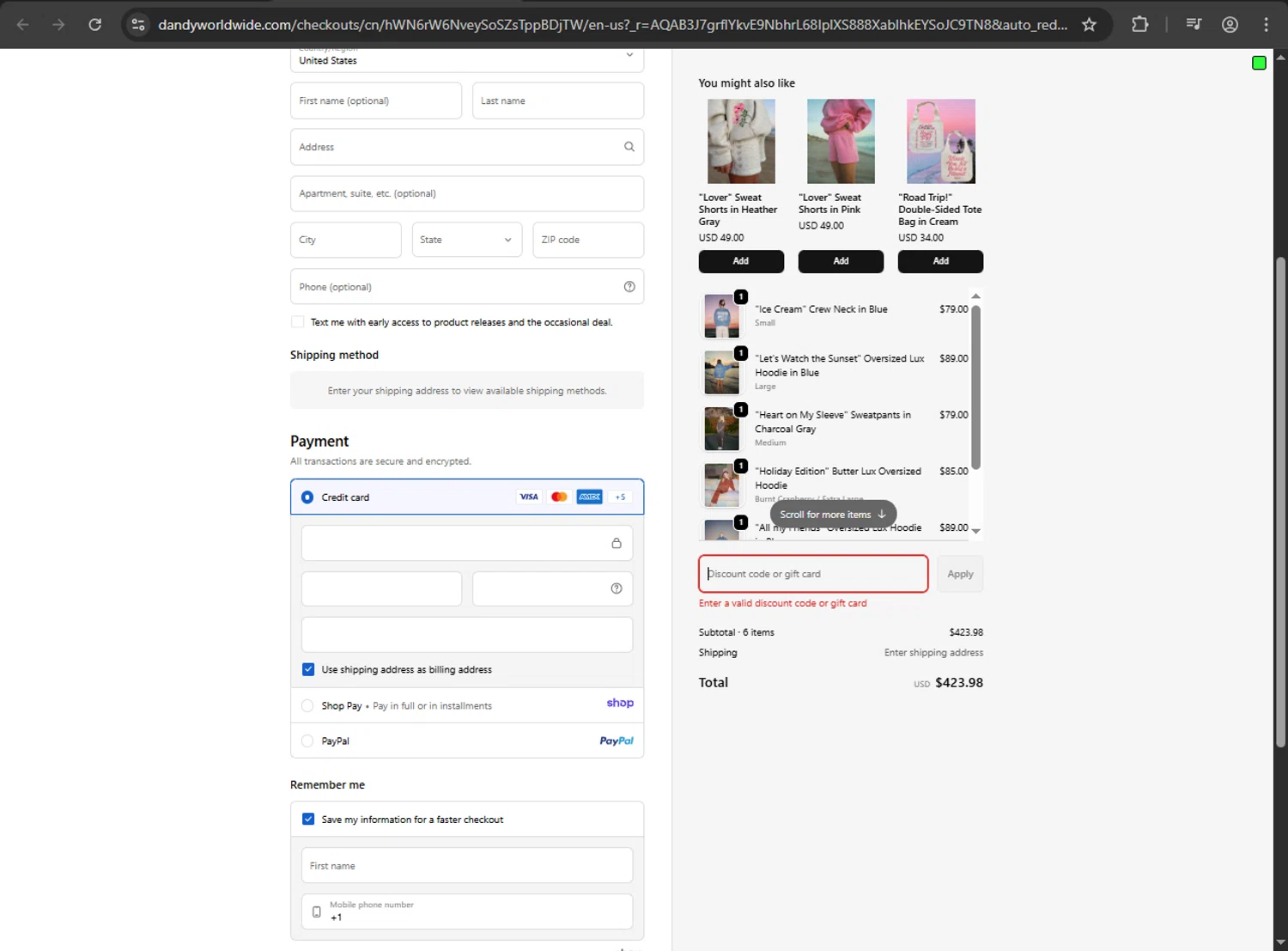 Dandy Worldwide discount code screenshot showing code ADBF3 applied at Dandy Worldwide checkout page. Uploaded by SimplyCodes community member anthonyramirez1 on Dec 26, 2025