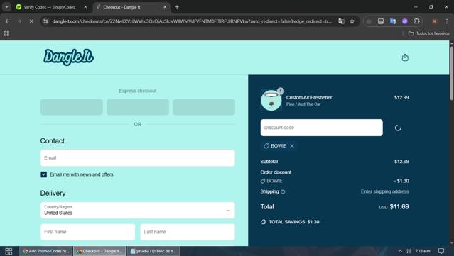 Dangle It checkout page showing Dangle It discount code box | Screenshot taken by SimplyCodes community member on May 24, 2025