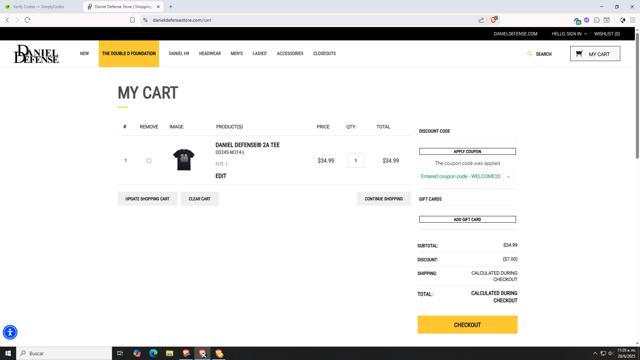 Daniel Defense checkout page showing Daniel Defense discount code box | Screenshot taken by SimplyCodes community member on Jun 28, 2025