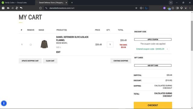 Daniel Defense checkout page showing Daniel Defense discount code box | Screenshot taken by SimplyCodes community member on Jul 30, 2025