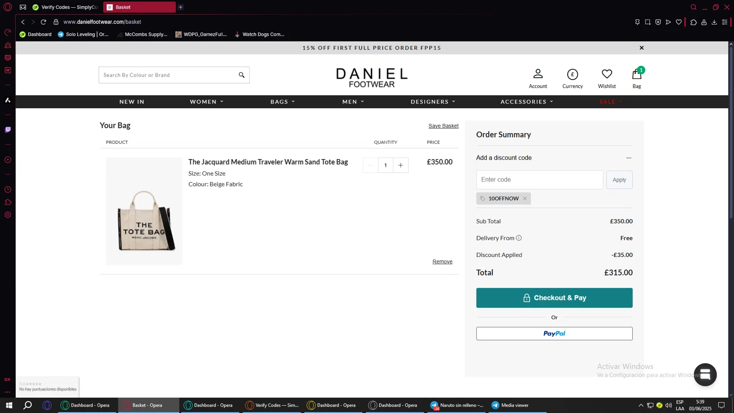 Daniel Footwear discount code screenshot showing code 10offnow applied at Daniel Footwear checkout page. Uploaded by SimplyCodes community member BANKAI on Jun 3, 2025
