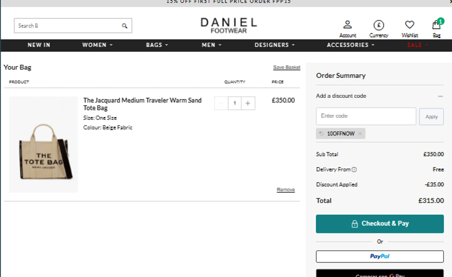 Daniel Footwear discount code screenshot showing code 10offnow applied at Daniel Footwear checkout page. Uploaded by SimplyCodes community member CouponLion3243 on Jun 19, 2025
