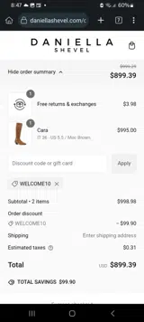 WELCOME10 coupon verification screenshot