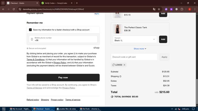 Danielle Guizio checkout page showing Danielle Guizio discount code box | Screenshot taken by SimplyCodes community member on Aug 25, 2025