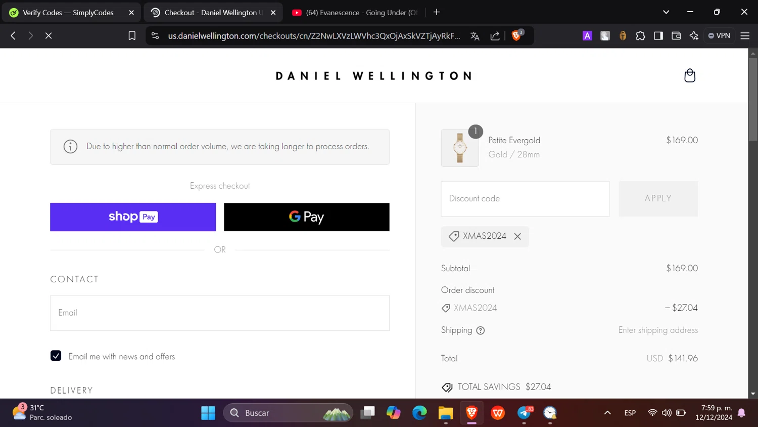 where to use Daniel Wellington promo code box