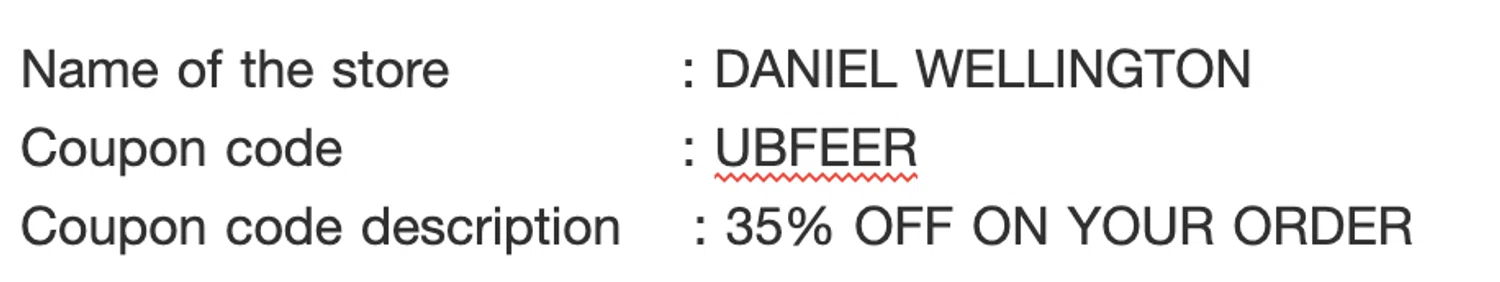 Daniel Wellington discount code screenshot showing code UBFEER applied at Daniel Wellington checkout page. Uploaded by SimplyCodes community member TOPG007 on Aug 25, 2025