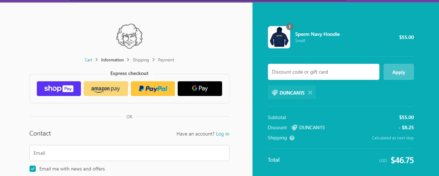 where to use DANNY DUNCAN promo code box