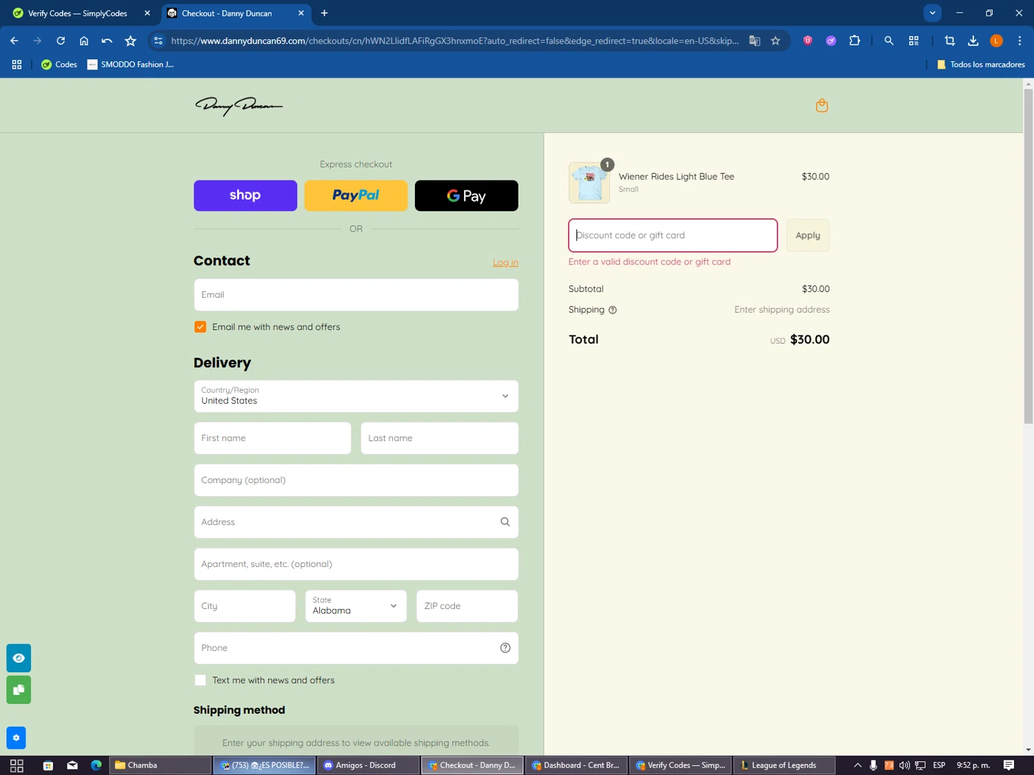 Danny Duncan discount code screenshot showing code DUNCAN15 applied at Danny Duncan checkout page. Uploaded by SimplyCodes community member VictoriousSentinel2155 on Aug 29, 2025