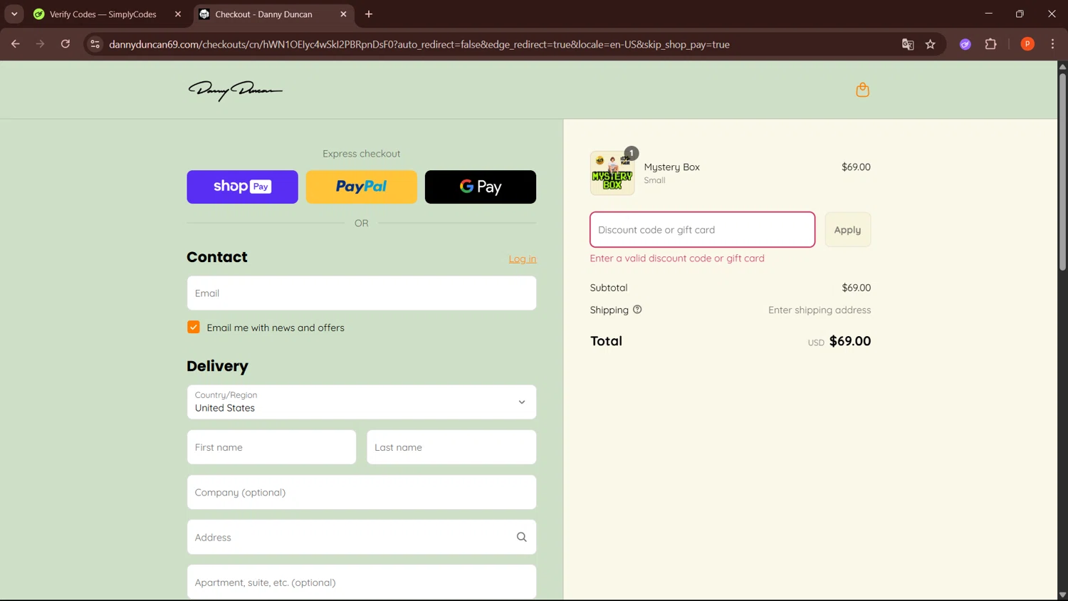 Danny Duncan discount code screenshot showing code ddmd23 applied at Danny Duncan checkout page. Uploaded by SimplyCodes community member LegendaryPro3698 on Aug 3, 2025