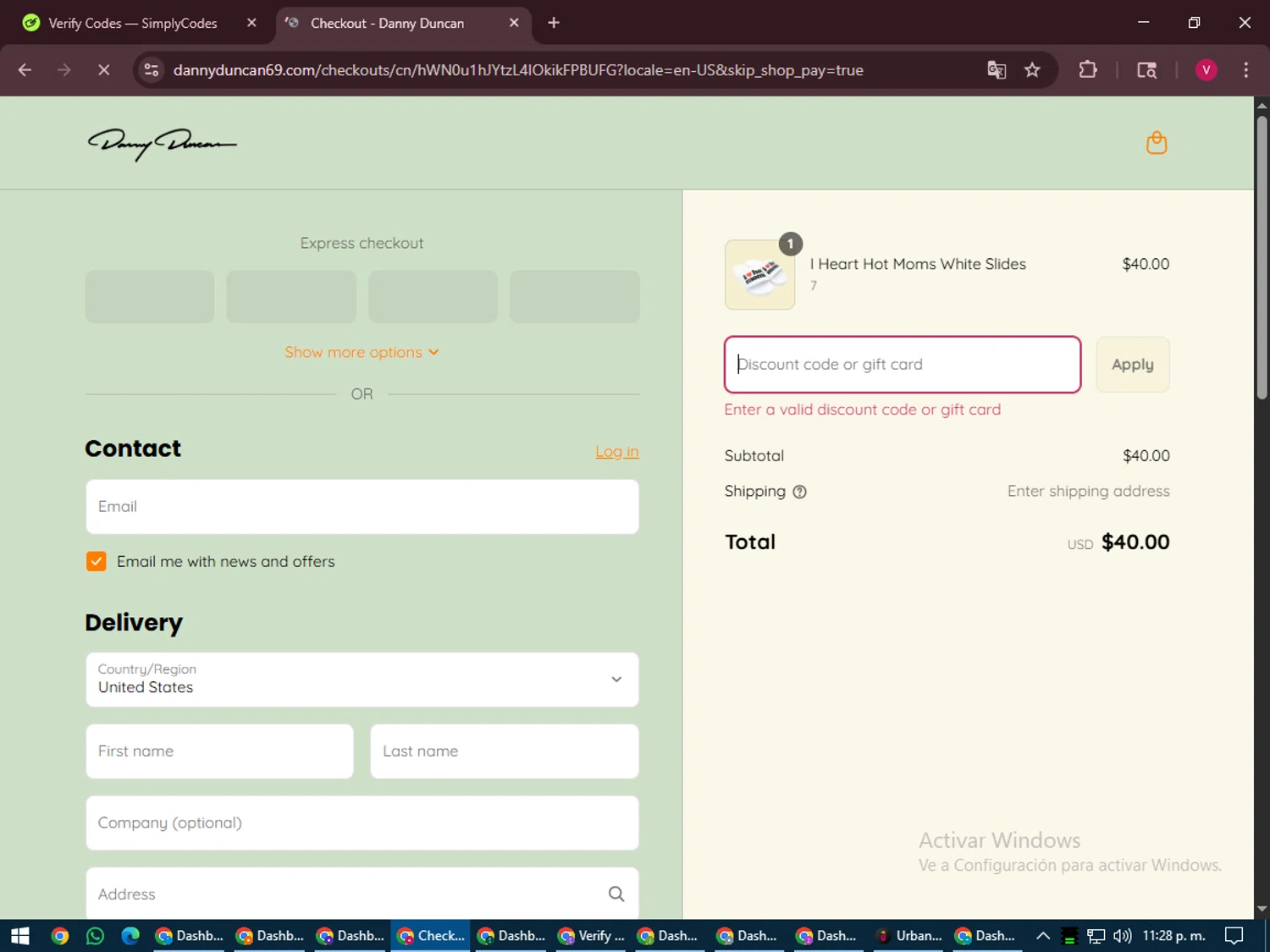 Danny Duncan discount code screenshot showing code SLIDE50 applied at Danny Duncan checkout page. Uploaded by SimplyCodes community member ShieldEagle6102 on Jul 22, 2025