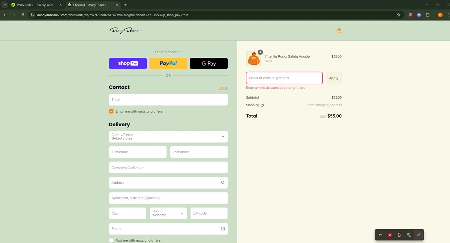 Danny Duncan discount code screenshot showing code wslides applied at Danny Duncan checkout page. Uploaded by SimplyCodes community member Davoxeneixe on Aug 26, 2025