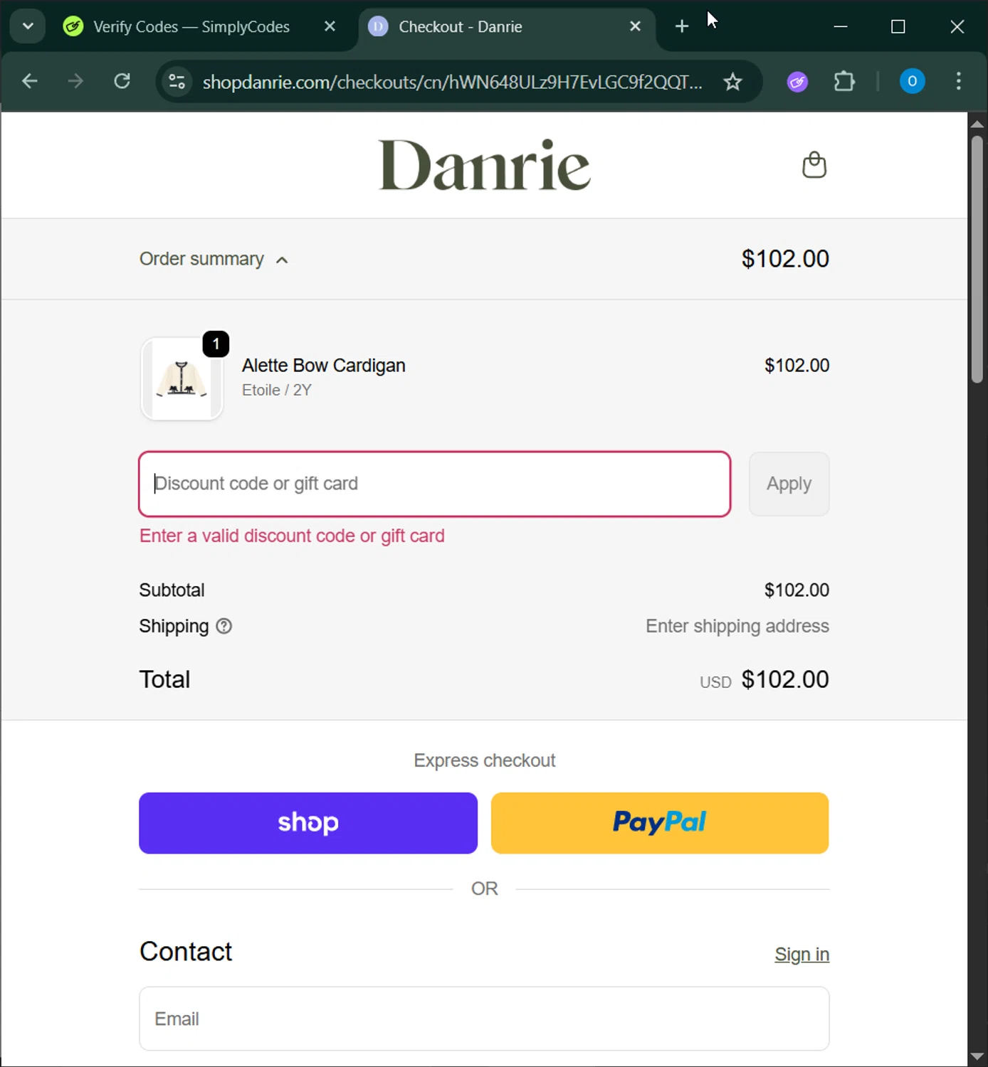 Danrie promo code screenshot showing code ASHLEYK15 applied at Danrie checkout page. Uploaded by SimplyCodes community member _____________ on Dec 5, 2025