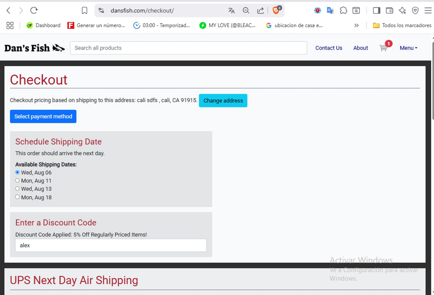 Dan's Fish checkout page showing Dan's Fish promo code box | Screenshot taken by SimplyCodes community member on Aug 3, 2025