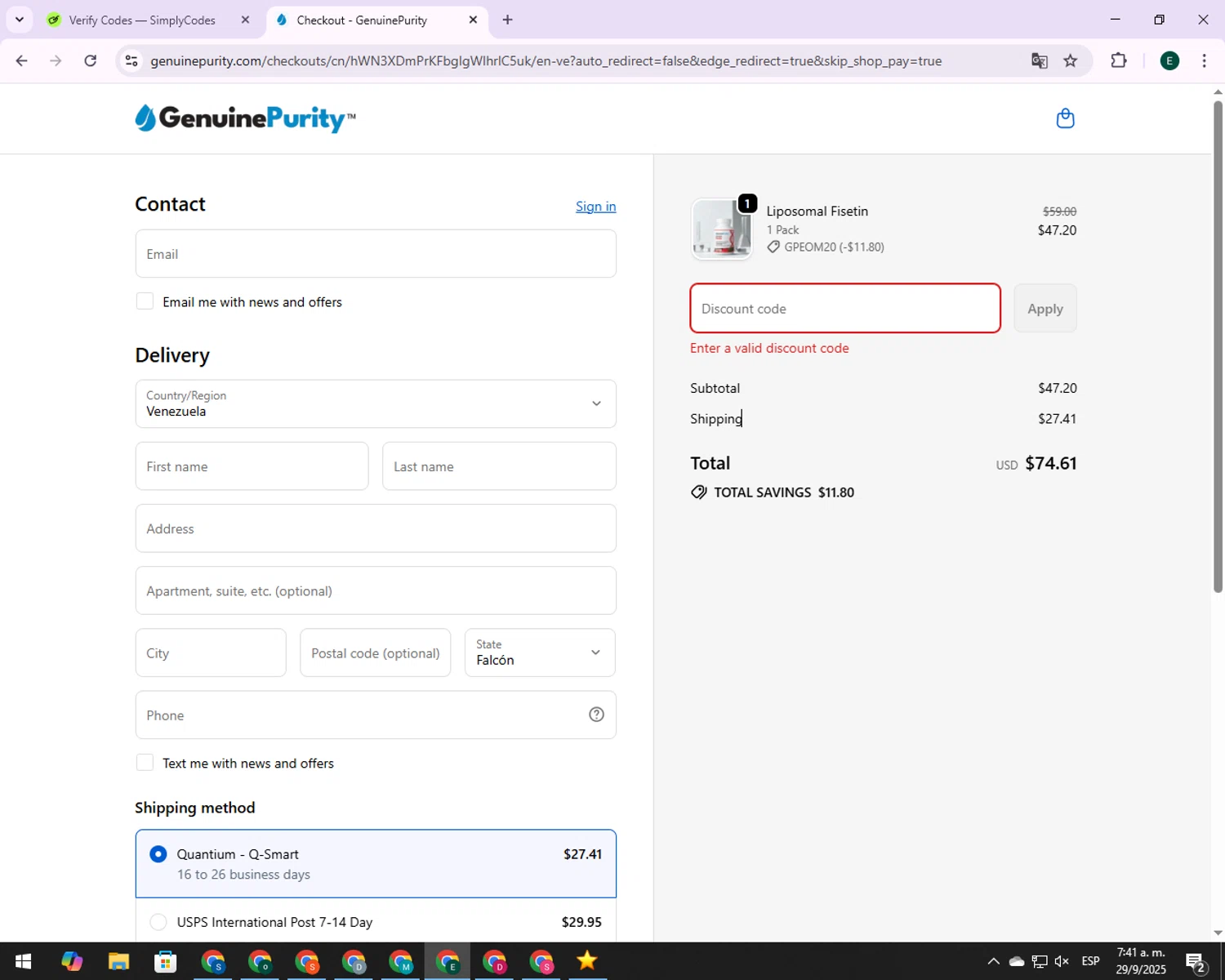 Dan's Fish promo code screenshot showing code steenfottaquatics applied at Dan's Fish checkout page. Uploaded by SimplyCodes community member CodeVoyager5621 on Sep 29, 2025