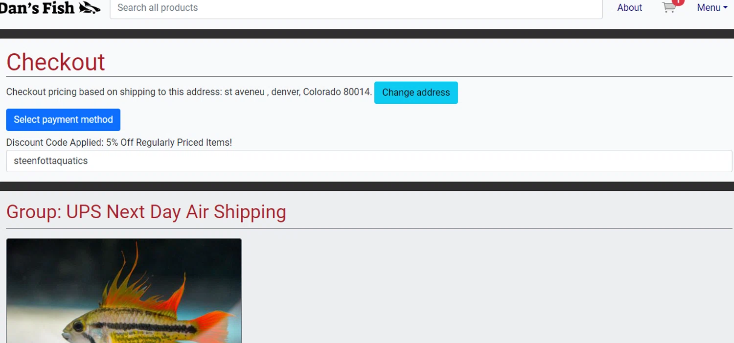 Dan's Fish checkout page showing Dan's Fish promo code box | Screenshot taken by SimplyCodes community member on Sep 4, 2024