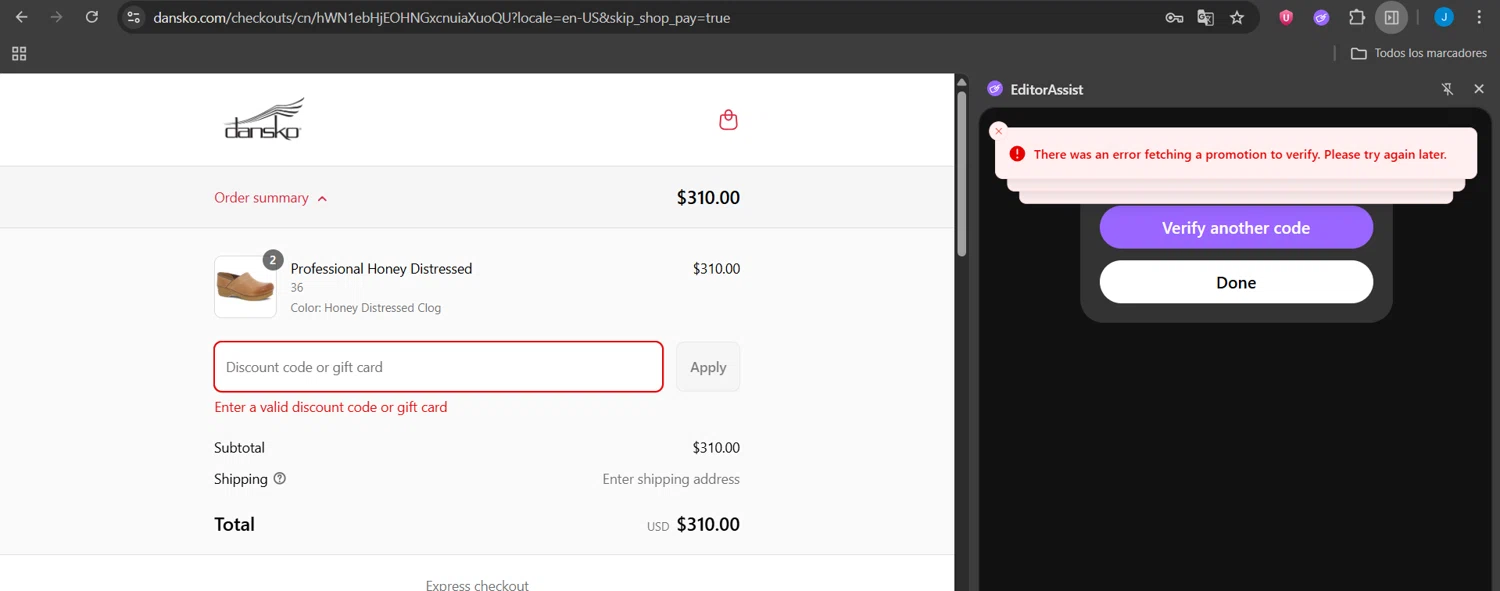 Dansko discount code screenshot showing code MOTHERSDAY22 applied at Dansko checkout page. Uploaded by SimplyCodes community member Jeanjc on Aug 10, 2025