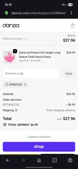 DANZCUE coupon verification screenshot